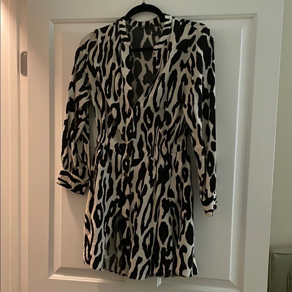 Zara Black and White Sheath Dress with Plunge Neckline